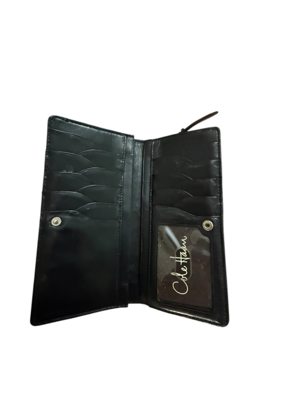 Cole HAAN Classic Black Leather Wristlet Clutch with Silver Eyelet Detail - Picture 4 of 5
